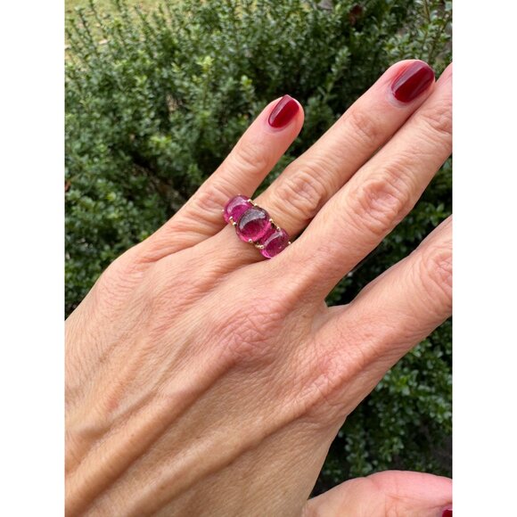 Charlie & Marcelle One of a Kind Jumbo Gumdrop Three Stone Cabochon Ring Pink - Picture 1 of 10